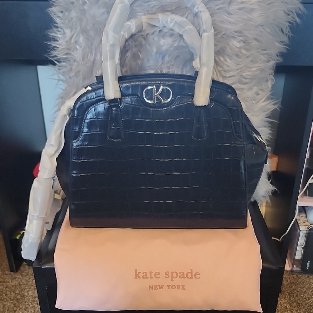NWT Kate Spade Navy Croc-Embossed Satchel